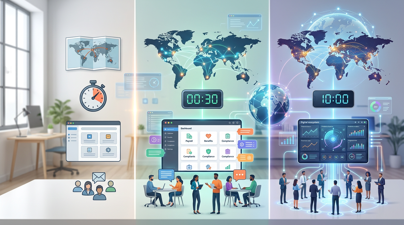 Comparison table showing features across budget, mid-tier, and premium EOR providers including response times, platform capabilities, country coverage, and support levels